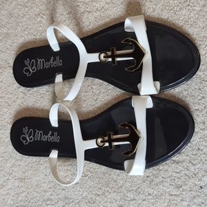 Black and White anchor sandals